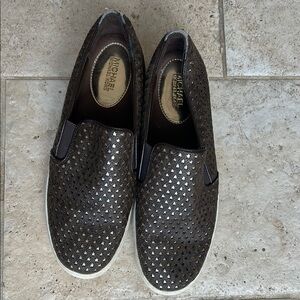 Michael Kors Brown Leather Loafers with Star Design